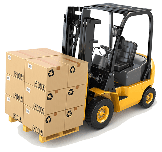 Logistics forklift moving cargo